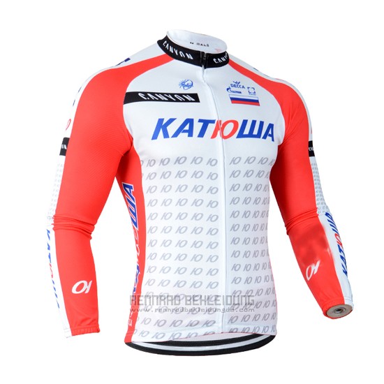 2014 Fahrradbekleidung Katusha Wei und Rot Trikot Langarm und Tragerhose